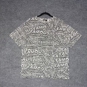 Famous Stars and Straps AOP T Shirt Mens Size Large White Black Skater Retro Y2K